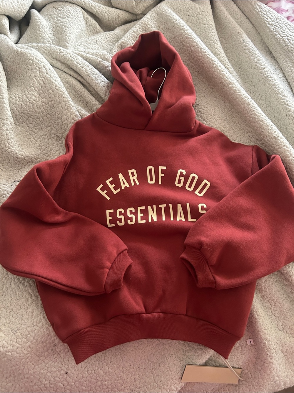 Fear of God Essentials Red Hoodie for Kids